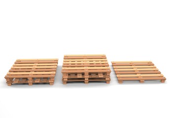 wooden pallets stacked, on white background