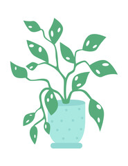 Leaf houseplant in floor planter.Potted house plant with green leaf.Indoor home decoration with leaf in flowerpots.Modern eco decor. Flat vector illustration isolated on white background.