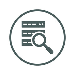 Database searching icon. Gray vector graphics.