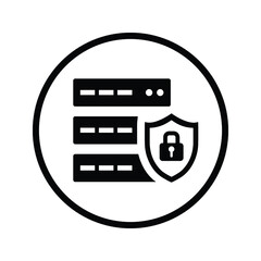 Database, protection, security icon. Black vector illustration.