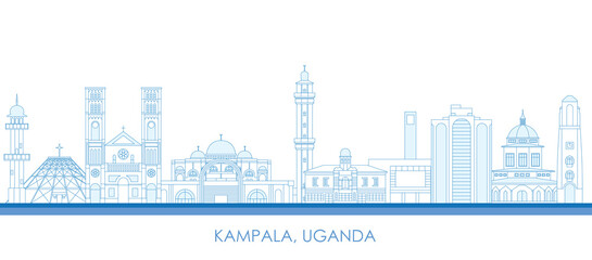 Outline Skyline panorama of city of Kampala, Uganda - vector illustration