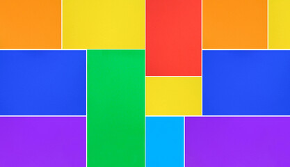 Collage of colored squares and rectangles. Creative composition. Copy space.