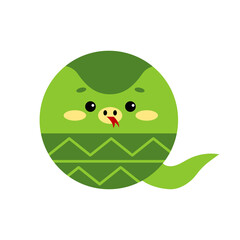 Circle snake forest animal face python icon isolated on white background. Cute cartoon round shape kawaii kids avatar character. Vector flat clip art viper illustration mobile ui game application.