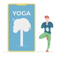 guy shows tree pose in yoga