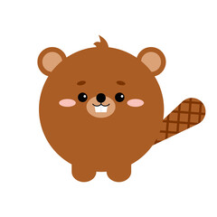 Obraz na płótnie Canvas Circle beaver forest animal face with tail icon isolated on white background. Cute cartoon round shape kawaii rodent kid avatar character. Vector flat clip art illustration mobile ui game application
