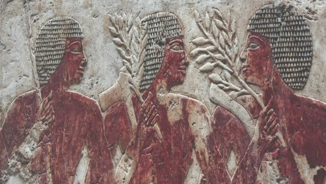 Egyptian Hieroglyphic Paintings on a Temple Wall