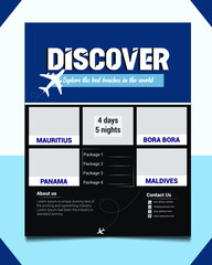 Modern Attractive Travel holiday Flyer Template, magazine cover, brochure, Poster design layout background vector template in A4 size,- Vector