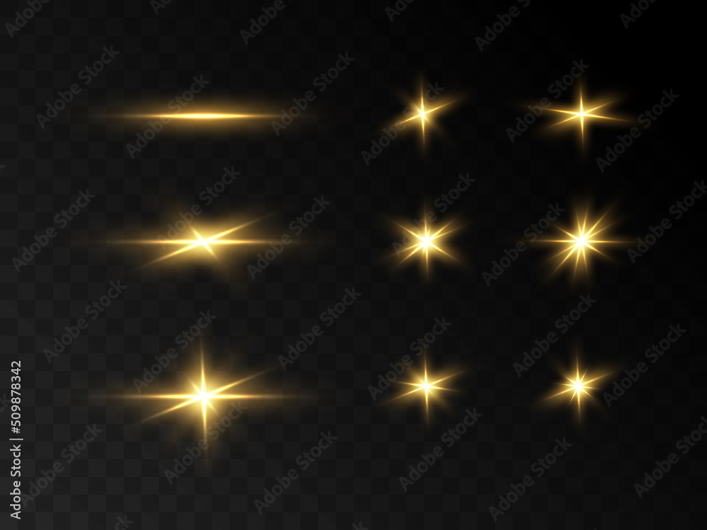 Aufkleber yellow glowing light. vector illustration for decorating cool effect with ray sparkles. bright star.