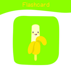 Cute banana ice cream flashcards. Colorful printable flashcards. Vector illustration.