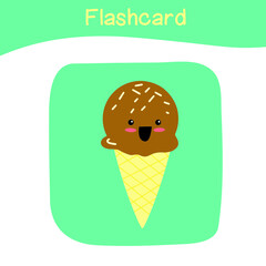 Cute banana ice cream flashcards. Colorful printable flashcards. Vector illustration.