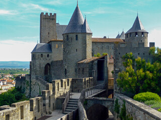 Fototapeta na wymiar Carcassonne France medieval Castle ramparts 