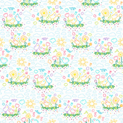 Bird and aromatic flower seamless pattern vector