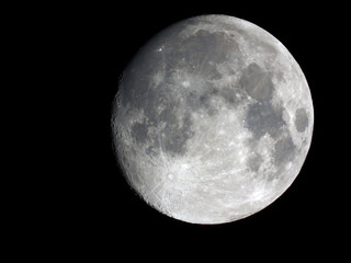 The moon at night in the sky captured from the earth