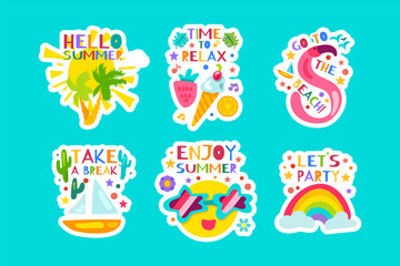 Hello summer vacation sticker collection vector