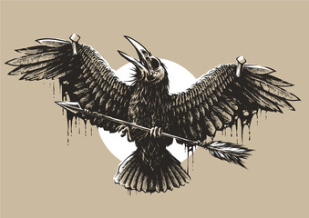 Fototapeta premium Crucified Raven with arrow. Vector illustration