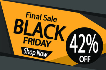 42% off black friday. Banner 42% discount para promoção final in black.
