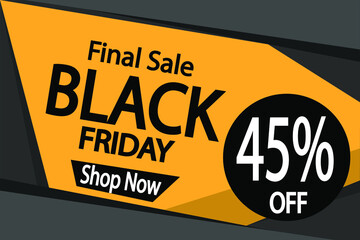 45% off black friday. Banner 45% discount para promoção final in black.