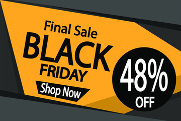 48% off black friday. Banner 48% discount para promoção final in black.