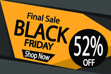 52% off black friday. Banner 52% discount para promoção final in black.