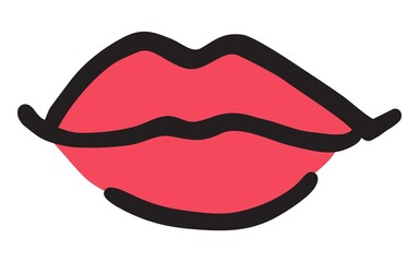 Red lips hand drawn with ink paint brush