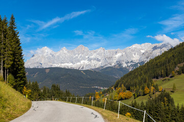 autumn view of Dachstein massif in Austria