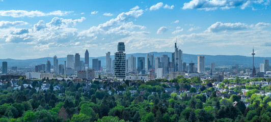 Frankfurt urban skyline, view from Goethe Tower - obrazy, fototapety, plakaty