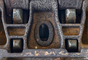 Close-up of a heavy steel link of a track on a German Panzer tank WWII era