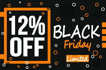 12% off black friday sale banner template graphic image. Vector illustration.