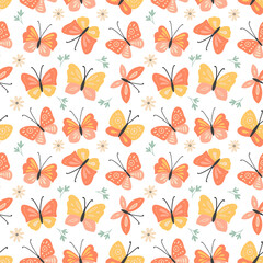 Plakat Summer pattern with abstract butterflies. Seamless vector background