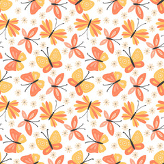 Summer pattern with abstract butterflies. Seamless vector background
