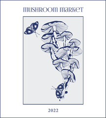 Mushroom market, vintage style poster	