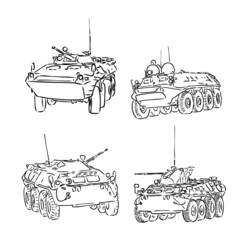 armored personnel carrier sketch, coloring, illustration on white background, vector illustration, eps