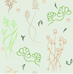 Seamless field flowers and grasses elements vector pattern