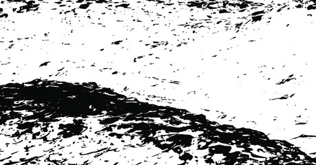 Monochrome texture composed of irregular graphic elements. Distressed uneven grunge background. Abstract vector illustration. Overlay for interesting effect and depth. Isolated on white background.