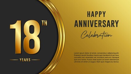 18th anniversary logo with gold color for booklets, leaflets, magazines, brochure posters, banners, web, invitations or greeting cards. Vector illustration.