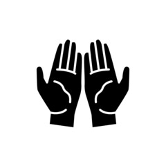 Pray hand gesture line color icon. Isolated vector element.