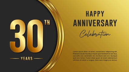 30th anniversary logo with gold color for booklets, leaflets, magazines, brochure posters, banners, web, invitations or greeting cards. Vector illustration.