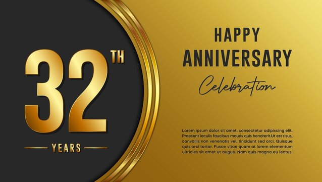 32th anniversary logo with gold color for booklets, leaflets, magazines, brochure posters, banners, web, invitations or greeting cards. Vector illustration.
