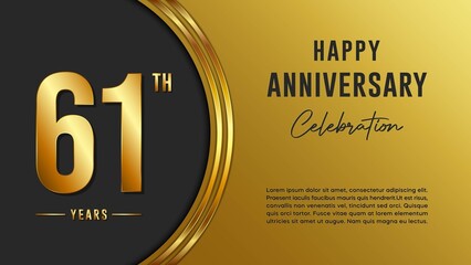 61th anniversary logo with gold color for booklets, leaflets, magazines, brochure posters, banners, web, invitations or greeting cards. Vector illustration.