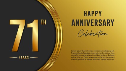 71th anniversary logo with gold color for booklets, leaflets, magazines, brochure posters, banners, web, invitations or greeting cards. Vector illustration.