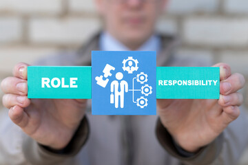 Roles and responsibilities concept. Business Motivation Strategy Professional Successful Team Work Organization. Employee role and responsibility. - obrazy, fototapety, plakaty