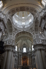 Munich, Bavaria, Germany - 08.07.2021: Interior of the baroque THEATINERKIRCHE (Theatine Church) in Munich