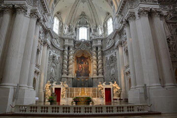 Fototapeta na wymiar Munich, Bavaria, Germany - 08.07.2021: Interior of the baroque THEATINERKIRCHE (Theatine Church) in Munich