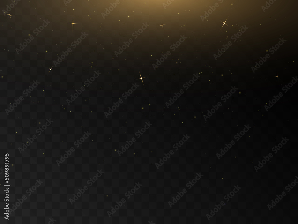 Aufkleber stage light and golden glitter with the effect of golden rays and falling sparkling dust. abstract g