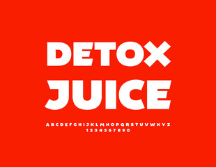 Vector modern sign Detox Juice. White simple Font. Minimalistic style Alphabet Letters and Numbers set