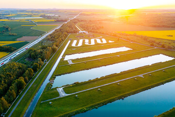 Artificial lakes to collect and purify water, many small lakes