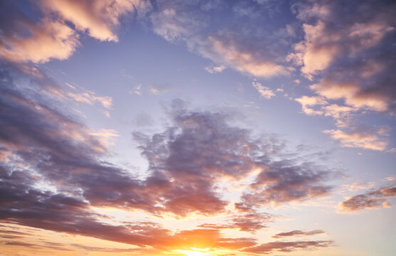 Beautiful natural sky with clouds at sunset, colorful.