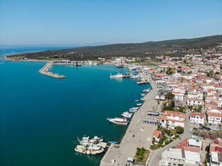 Ayvalik. Aerial view of the town by the sea Ayvalik , Turkey. Houses with red roofs and islands in the sea, top view