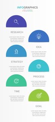 Vertical infographic design with icons and 6 options or steps. Thin line. Infographics business concept. Can be used for info graphics, flow charts, presentations, mobile web sites, printed materials.