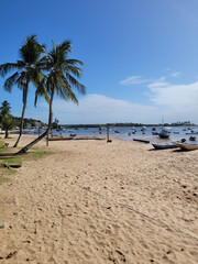 Beautiful fishing village with a river beach full of fishing boats - Praia da Caroa, Itacaré,...